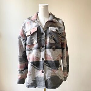 River Trail Aztec Womens L Southwestern Shacket Jacket Cozy Overshirt Western